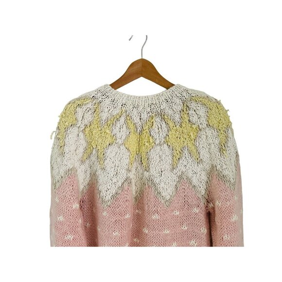 GREG ADAMS Knitted by Hand Fair Island Cardigan Pink Cream White Size Med - Picture 4 of 13
